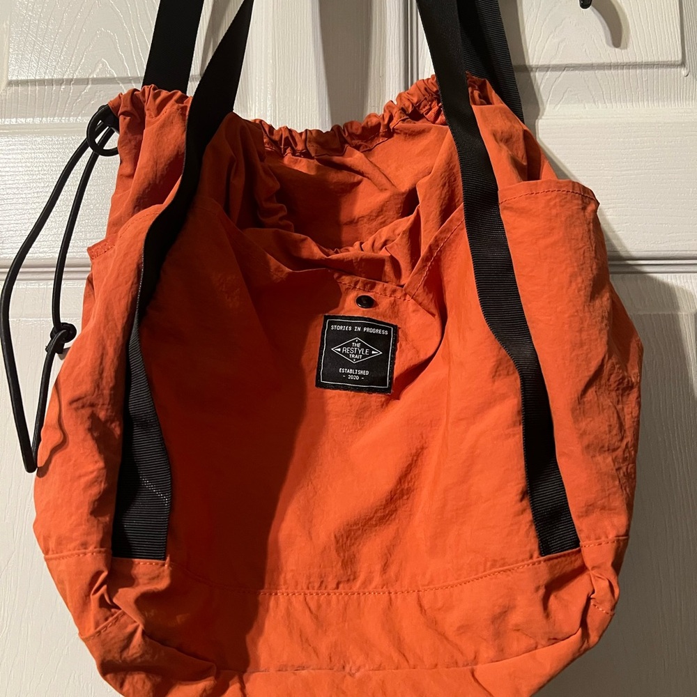 Vibrant Orange Tote with Black Straps - Picture 2 of 4